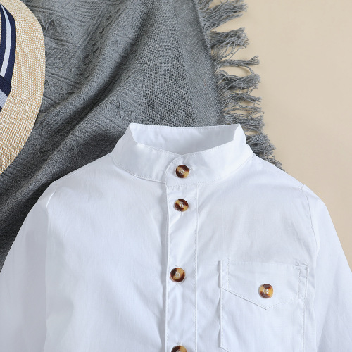 Samgamibaby Children's Spring and Autumn Fashion Gentleman Set, Western and Eastern Trendy Boy's White Shirt and Overalls