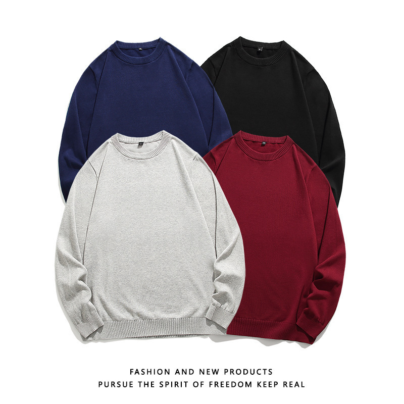 Sweater Men's Autumn New Solid Color All-match Basic Knitted Shirt Crewneck Pullover Slim-fit Casual Men's Base Shirt