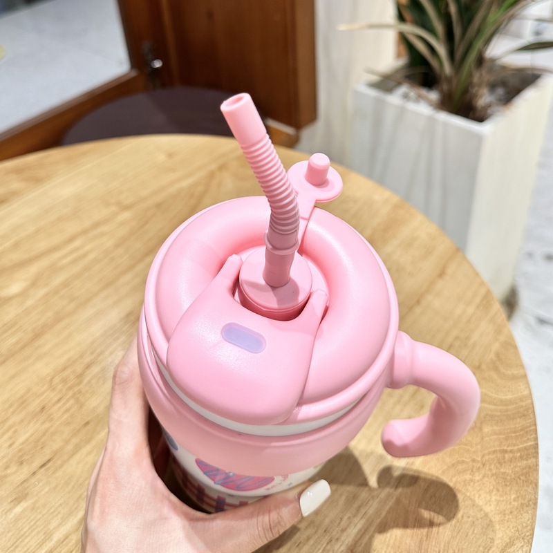 女の子向けの大容量オフィスハンドルアイスカップ、高見えするダブルストローカップ、屋外用保冷車用ウォーターカップ|undefined