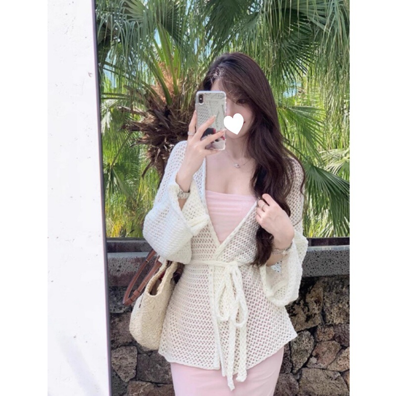 Pure Desire Style Relaxed Vibe Lace-Up Waist Loose Coat 2026 Slimming Knit Cardigan Elegant Women's Fashion