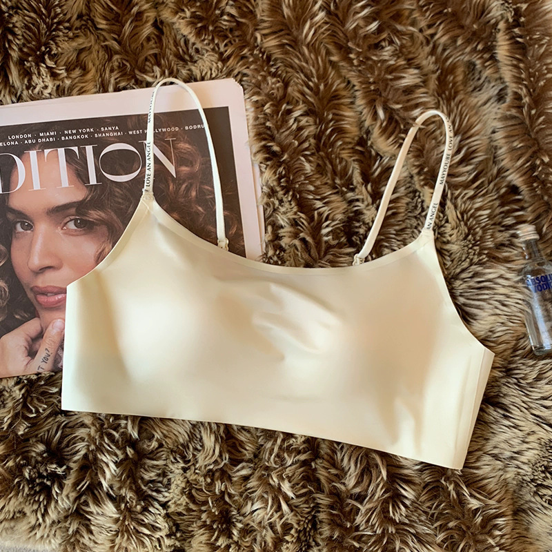 无痕缎面内衣女大胸显小显瘦上托收副乳夏季防走光抹胸细肩带文胸|undefined