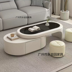 伸缩现代小户型奶油风轻奢高级家用客厅茶桌小凳子大储物玻璃茶几