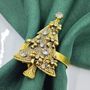 Manufacturer's Supply Exquisite Bow Diamond-Encrusted Christmas Tree Napkin Ring Hotel Table Creative Table Napkin Buckle Wholesale