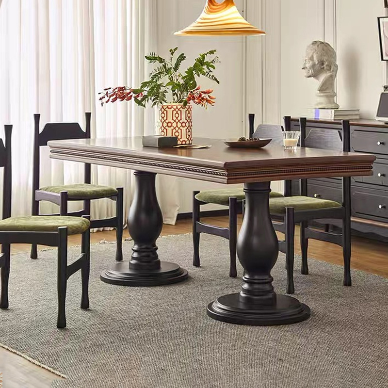 French Retro Solid Wood Dining Table Villa Mid-Century Style Living Room Rectangular Dining Table and Chair Combination American Light Luxury Work Table