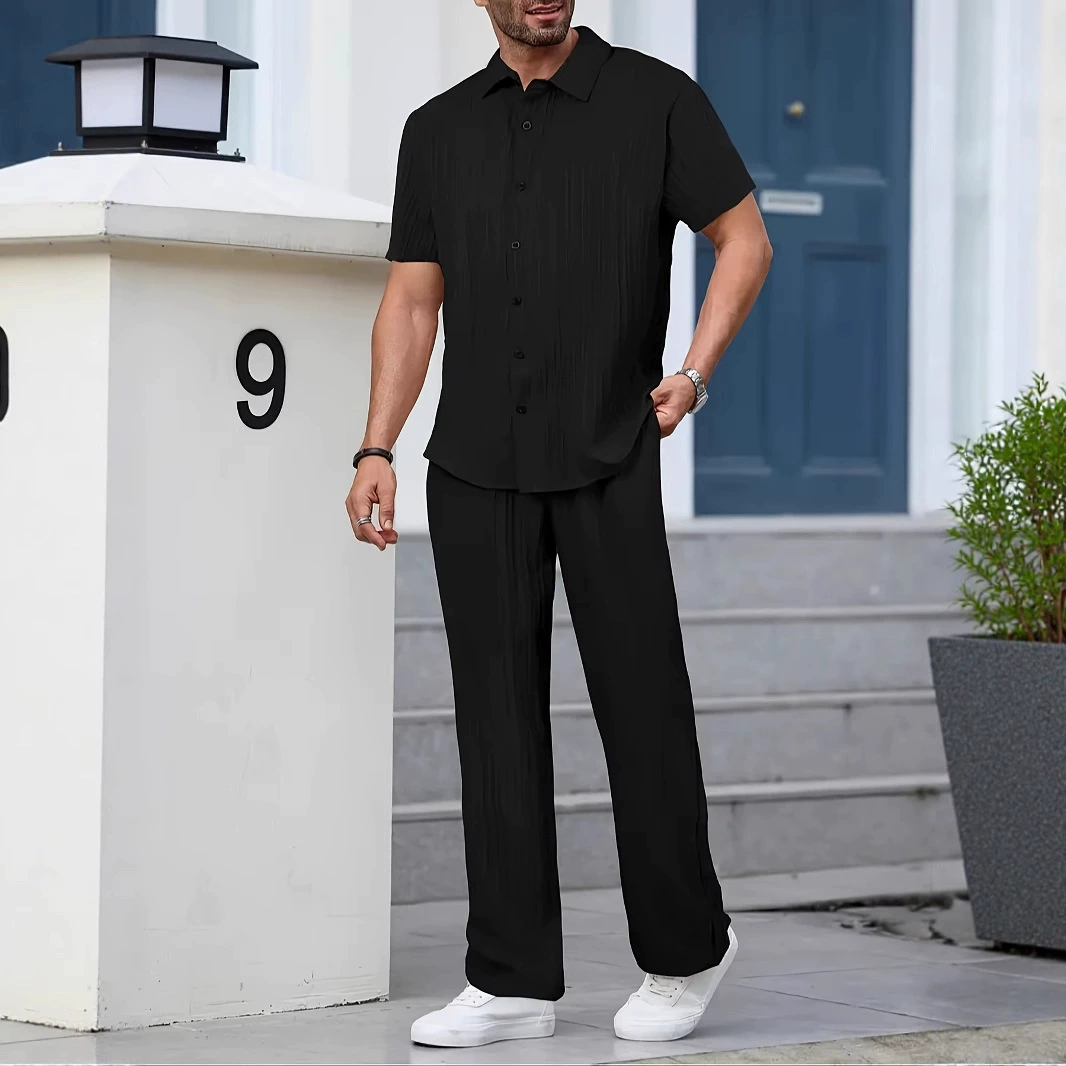 Трансграничная внешняя торговля мужская полосатая рубашка с короткими рукавами