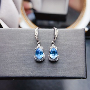 Factory wholesale explosions natural topaz earrings S925 silver inlaid main stone 5*7 selling Europe and the United States a generation of hair