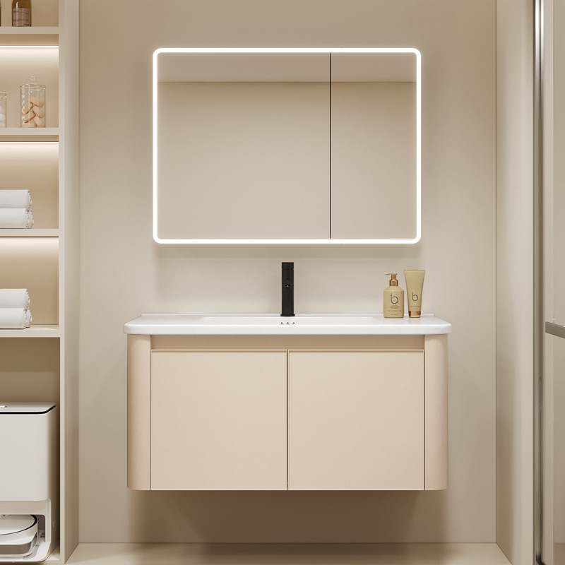 Gabinete de baño de aire crema combinado cerámica integral lavabo lava