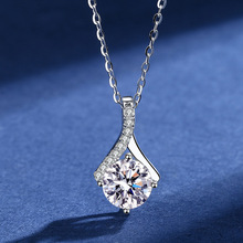 跨境s925银锁骨链侧边微镶项链女莫桑石吊坠莫桑钻首饰情人节礼物