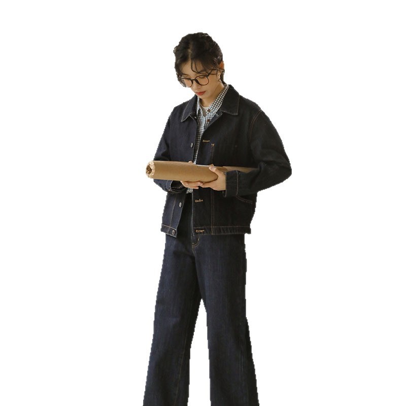 2025秋季新款日系文艺直筒休闲牛仔裤女高腰遮跨显瘦卷边阔腿长裤|undefined