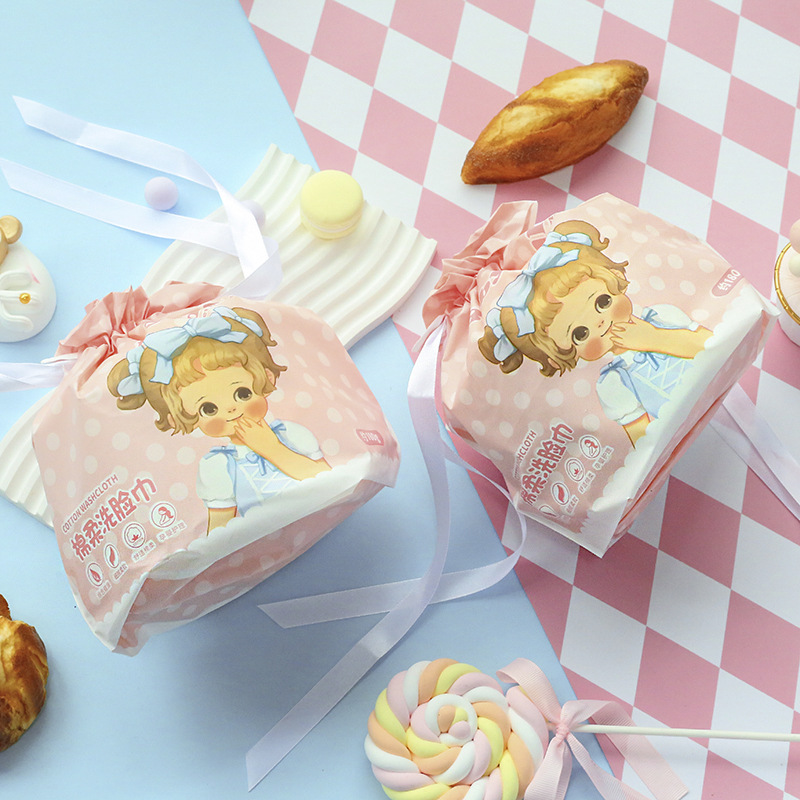 Disposable Soft Face Towel Egg Roll Sister Cute Cartoon Pattern Cleansing Towel Roll Thickened180g