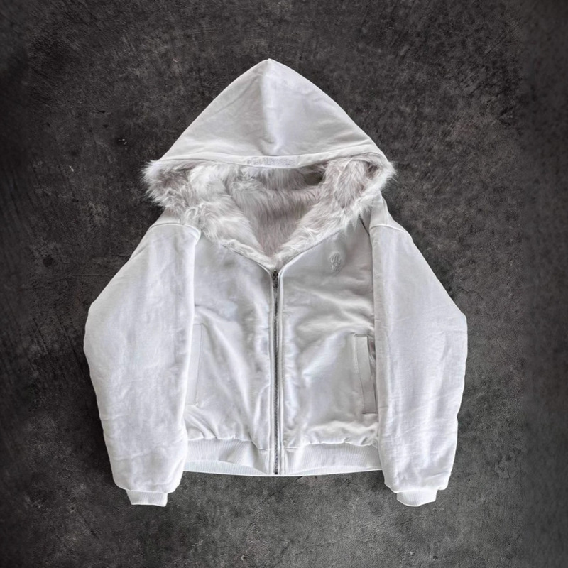 Cross-Border European and American 2025 Winter New Amazon Double-Sided Wearable Hooded Zipper Plush Cardigan Men's and Women's Jackets