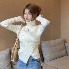 高领加厚毛衣设计感不规则开叉纯欲风修身显瘦内搭新款套头上衣潮
