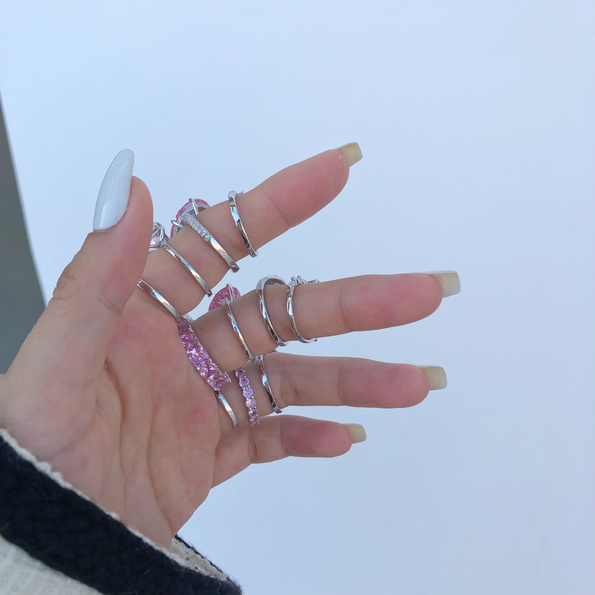7g Weight Zircon Inlay Material Rings Classification 6, 8, 9 Ring Size 1 Piece Quantity Holiday, Daily Occasion 925 Sterling Silver Material U Shape, Water Droplets, Heart Shape Pattern Women's Gender Inlay Design IG Style, Shiny Style 925 Sterling Silver Zircon U Shape Water Droplets Heart Shape Rings 27