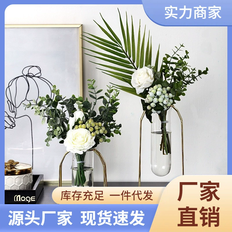 Скандинавская подставка для цветов из железа и стекла, гальванизированная гидропонная ваза, для обеденного стола, гостиной, офисного стола, стеклянная бутылка, легкий люкс