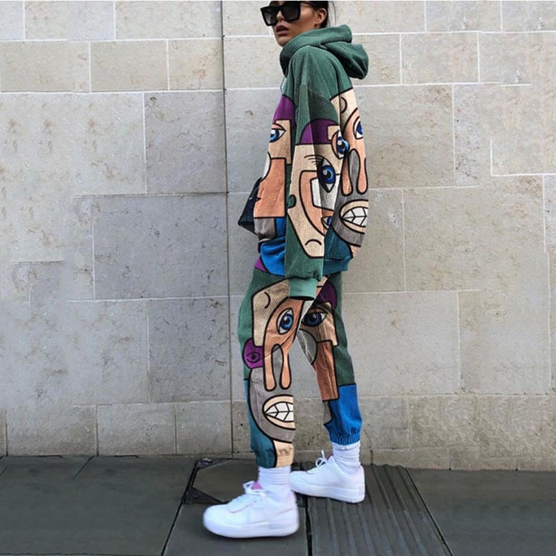 Conjunto de Sudadera Informal con Cuello Redondo y Estampado Holgado para Mujer, Estilo Europeo y Americano, Novedad de Comercio Exterior Transfronterizo para Otoño 2025