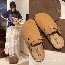2025新款女秋冬英伦厚底勃肯鞋休闲半拖网红百搭鹿茸毛包头拖鞋