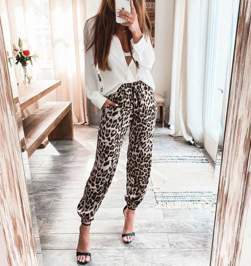 Leopard Print Lace-Up Long Pants NSLZ72626