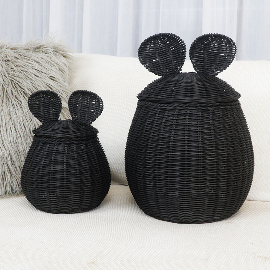 Nórdico de ratón Mickey en forma de canasta de almacenamiento decoración doméstica caja de almacenamiento de juguetes para niños caja de almacenamiento tejida a mano
