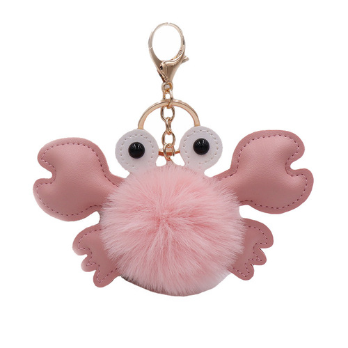 Cute fur ball crab keychain cartoon plush doll clothing bag pendant luggage small doll pendant