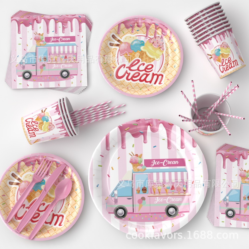 Helado transfronterizo, postres, decoración de fiestas, bandeja de papel desechable de verano, taza de papel, toalla de papel, juego de decoración de bandera