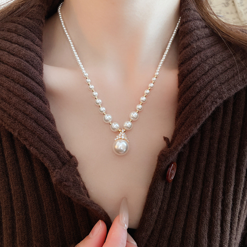 真金电镀圆形珍珠款耳钉项链套装小众耳环时尚气质耳饰轻奢高级感详情33