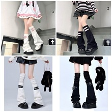 原创针织阔腿堆堆袜套辣妹日系亚文化爱心皮扣袜套长筒袜女