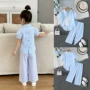女童条纹蓝白阔腿裤