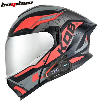 3C Certified Full-Face Helmet, Motosiklet kaskı (dəbilqə) - matt-black-guard-with-red-flower-with-k20-bluetooth-with-silver-plating-m
