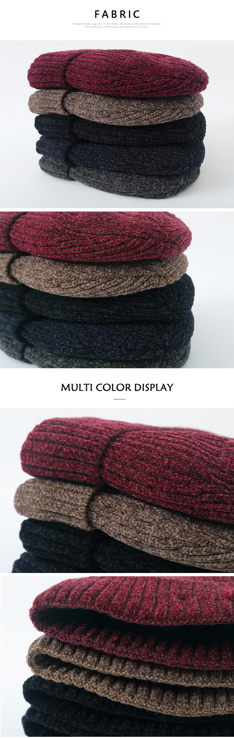 Unisex With wool thickened hat Winter knit hat men's and women's solid color wool hat chenille wool melon skin hat_voghion.com