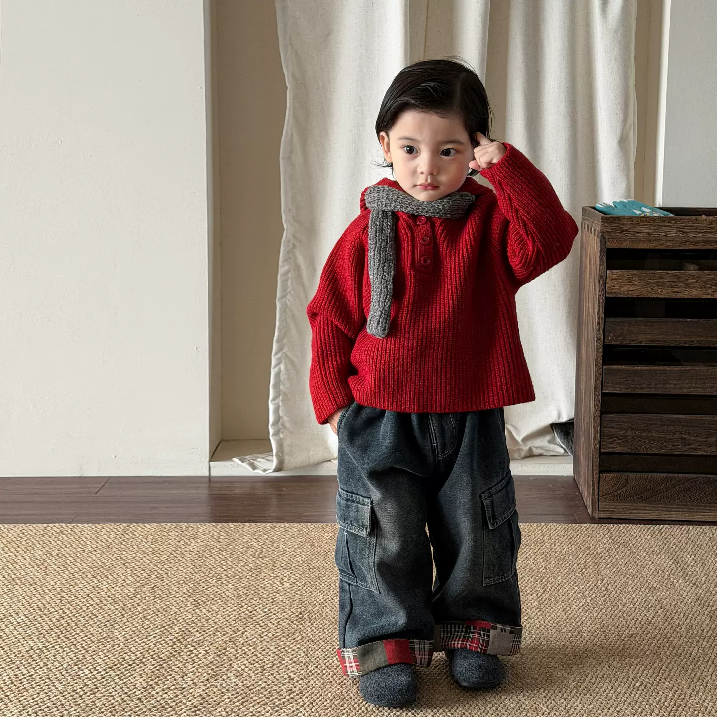 茵可童装男童冬装2025新款加绒小少爷帽衫牛仔裤儿童衣服宝宝套装
