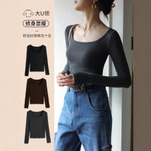 莫代尔T恤2024年秋打底衫黑色低领女春秋季上衣长袖百搭韩版修身