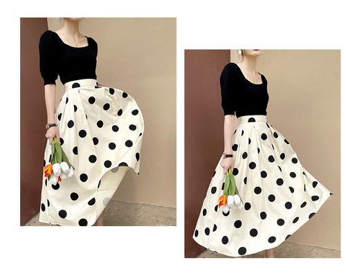Polky dot skirt for women's summer high-end high-rise a-line umbrella skirt French slimming large swing-design niche skirt