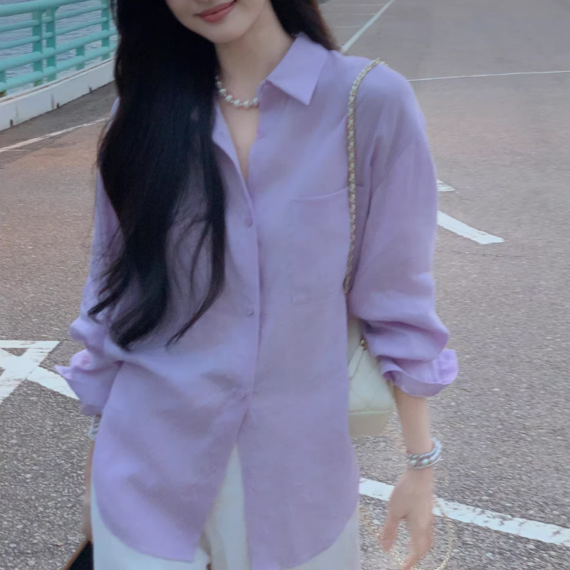Full Linen Relaxed Texture Slightly Wrinkled Shirt for Women, Spring Season, Pearlescent Buttons, Versatile Silhouette Shirt Full Linen Relaxed Texture Slightly Wrinkled Shirt for Women, Spring Season, Pearlescent Buttons, Versatile Silhouette Shirt