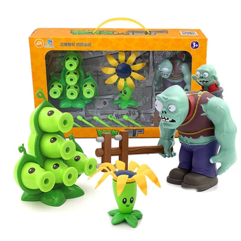 Juguetes de Plantas contra Zombis, juego completo de goma suave, lanzador de guisantes, juego para niños, regalo para niños, figuras