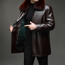 中老年冬装真皮皮衣中长款狐狸领皮毛一体绒内胆爸爸装绵羊皮外套