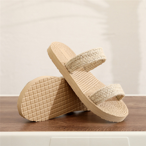 Ethnic style imitation straw travel imitation espadrille women's slippers Korean fashion outer wear slip-on fashion beach slippers for girls