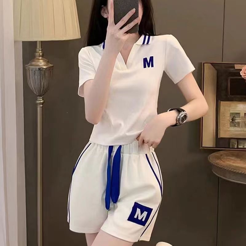 Warm Maple Casual Style Women's Sports Suit 2026 Summer New Korean Version Short Sleeve V-Neck Loose Fit_ecoleips.com