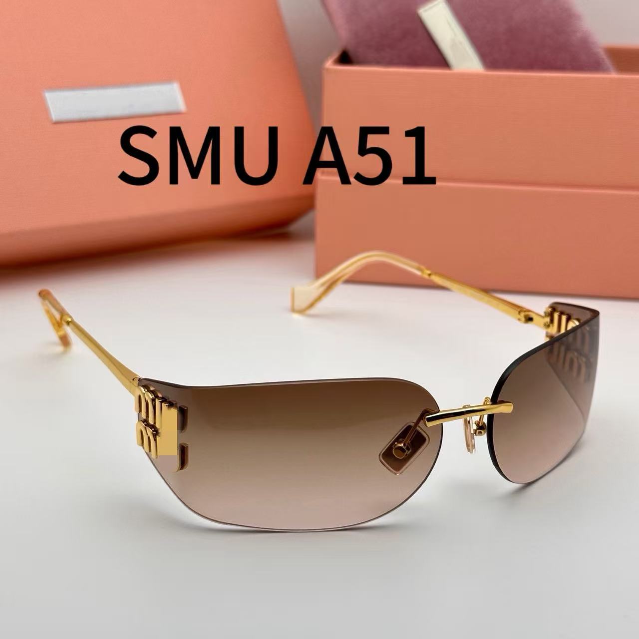 New Miu Top Version High-Quality Frameless Metal Women's Sunglasses Smu A51S Narrow Version Trendy Sunglasses