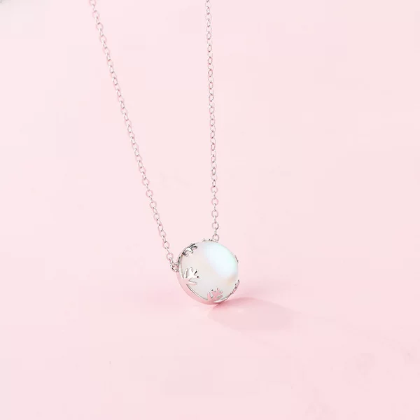 S925 Sterling Silver Moonstone Aurora Forest Necklace K-Style Mermaid Foam Pendant Clavicle Chain Women's Fashion Set