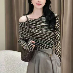 小众个性法式复古设计感斑马纹长袖T恤女2025秋季新款打底衫上衣