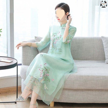 改良旗袍连衣裙2025夏季新款胖妹妹刺绣长裙中国民族风大码潮女装