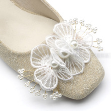 大号珍珠蕾丝蝴蝶结鞋花鞋扣 扭铜丝婚鞋新娘鞋鞋花鞋头配饰帽花