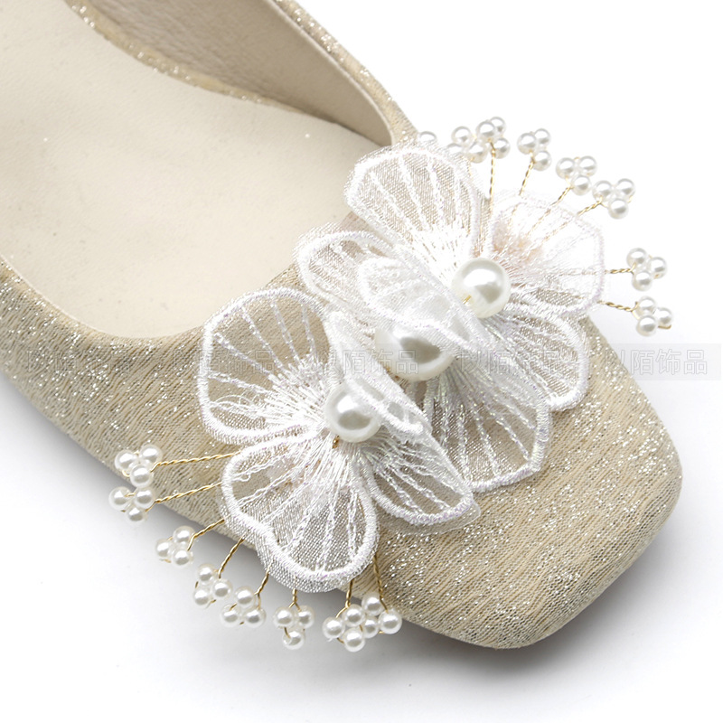 大号珍珠蕾丝蝴蝶结鞋花鞋扣 扭铜丝婚鞋新娘鞋鞋花鞋头配饰帽花