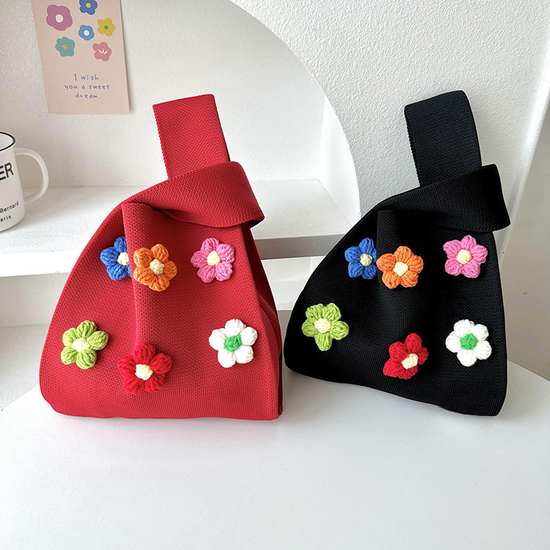 Dopamina lindo colorido pequeña flor de punto bolso de hombro estilo coreano versátil gran capacidad bolso de mano bolso de la muñeca