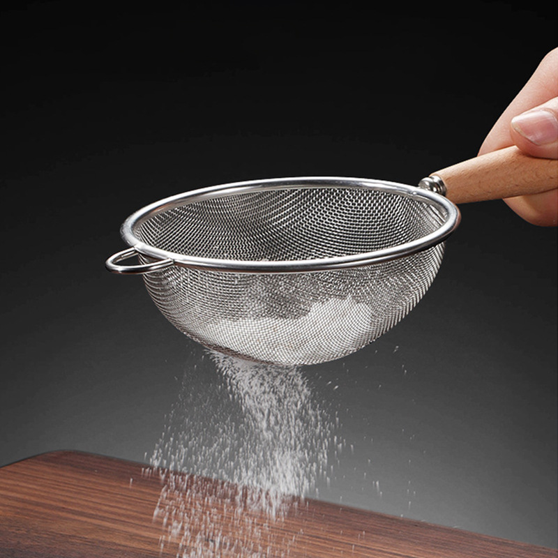 304 acero inoxidable cucharas de madera domésticas cocina de cocina de cocción de harina de harina de leche de soja jugo de tamiz de filtro