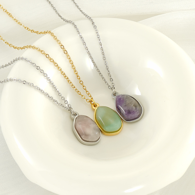 Moda europea y americana, simple, irregular, piedra natural, collar de alta calidad, estilo ins femenino, colgante de acero inoxidable, cadena de clavícula femenina