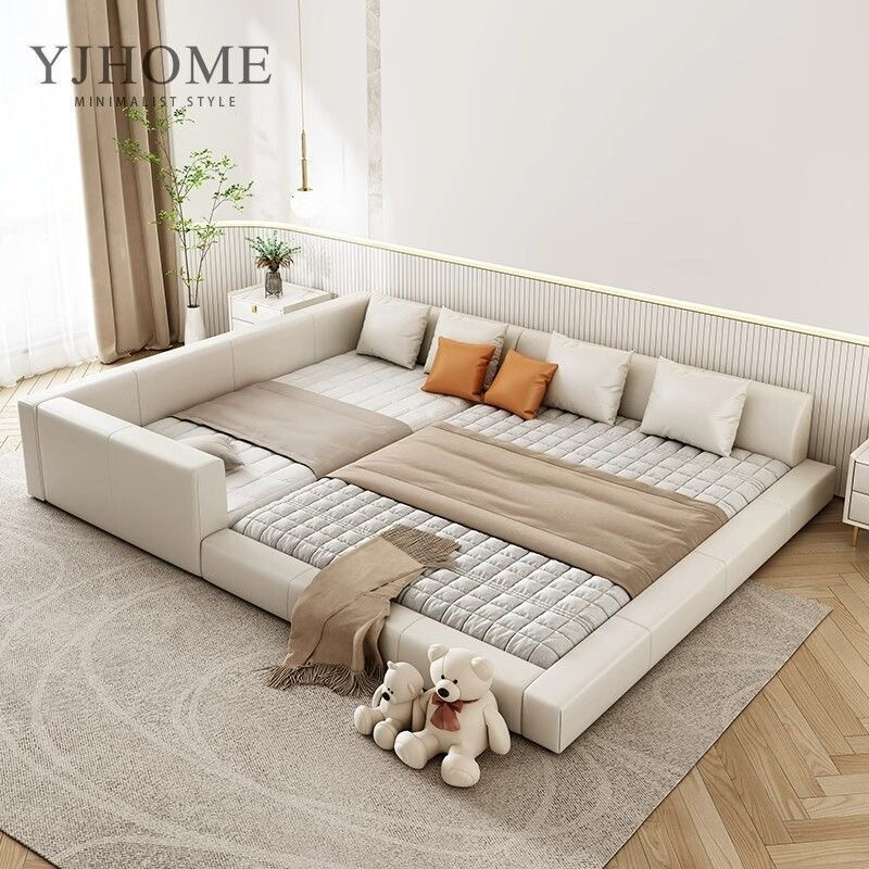 Tatami Bed for a Family with Two Children, Parent-Child Bed for a Family of Four, Master Bedroom Splicing Bed, Simple Modern Double Bed