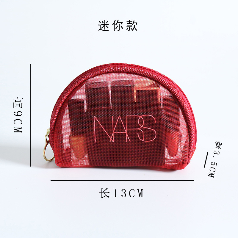 Semicírculo Rojo Negro en stock portátil simple transparente semicírculo Rojo sola red de gran capacidad de almacenamiento bolsa de cosméticos