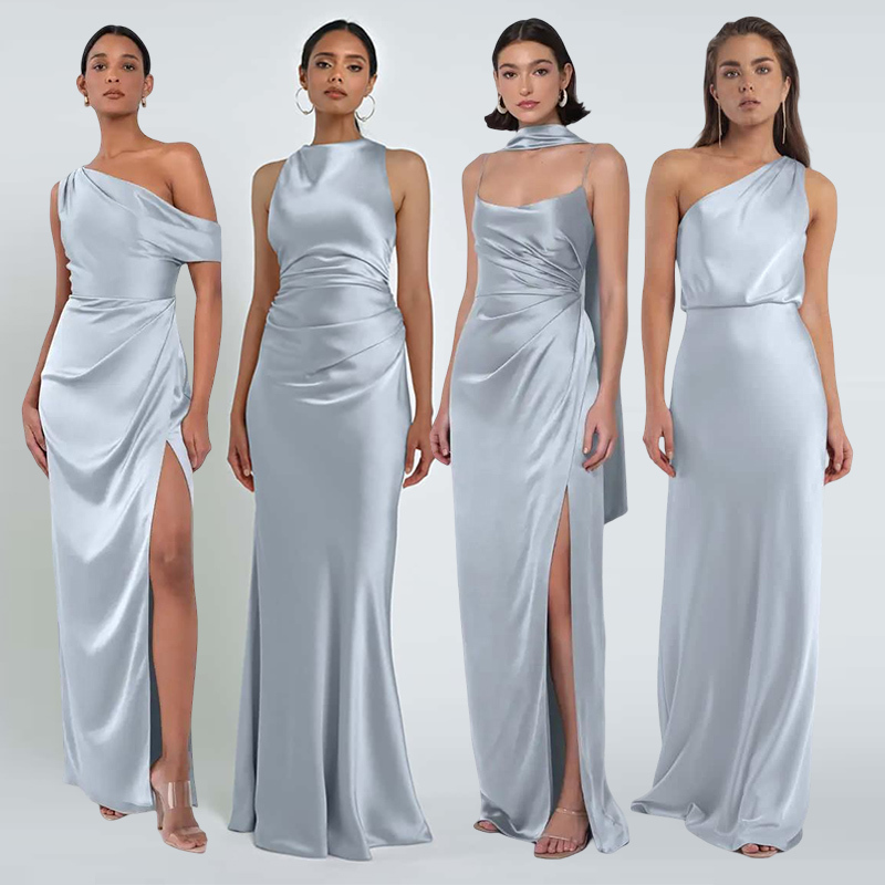 Blue Satin Bridesmaid Dress for Women 2026 New Style High-End Niche Everyday Wearable Sister Group Dress Summer
