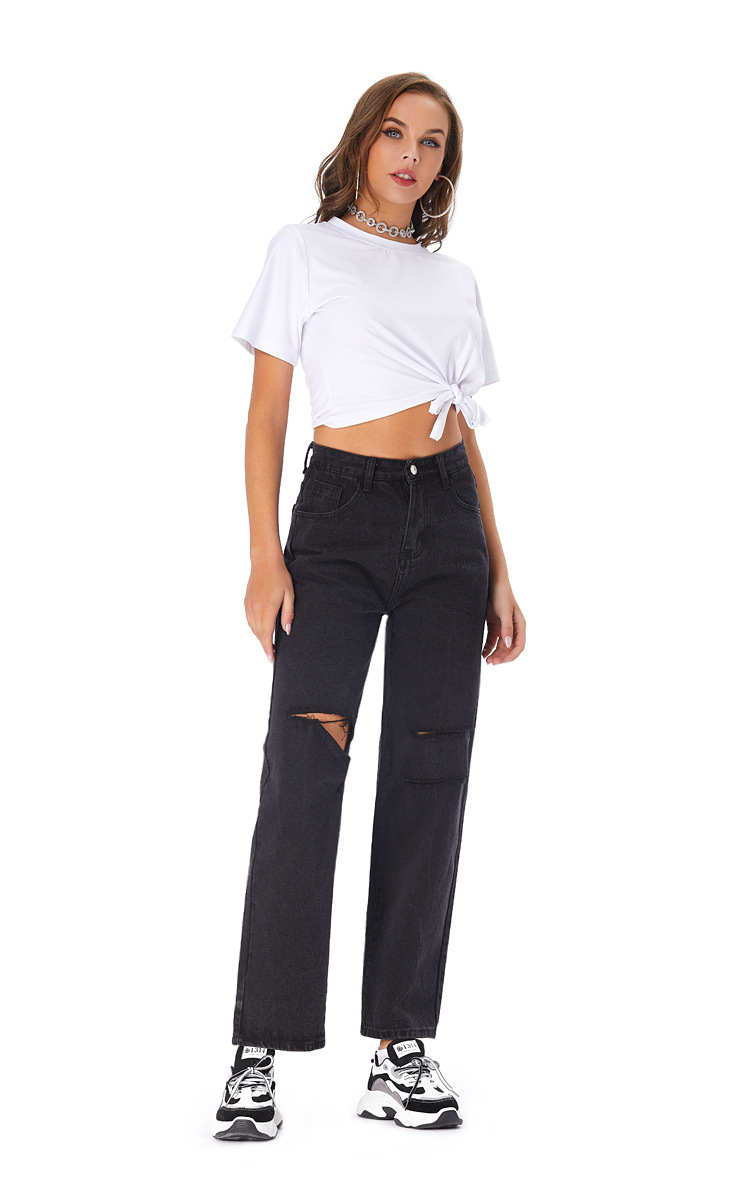 ripped straight-leg jeans nihaostyles wholesale clothes NSSY90697